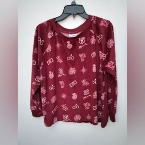 Harry Potter Burgundy Pajama Shirt – Magical Symbols Print, Soft & Cozy (L)